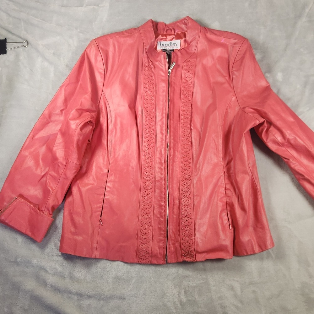 Bradley Bayou Pink Biker Moto Cafe Lace‎ Front Leather Jacket XL Coastal Cowgirl